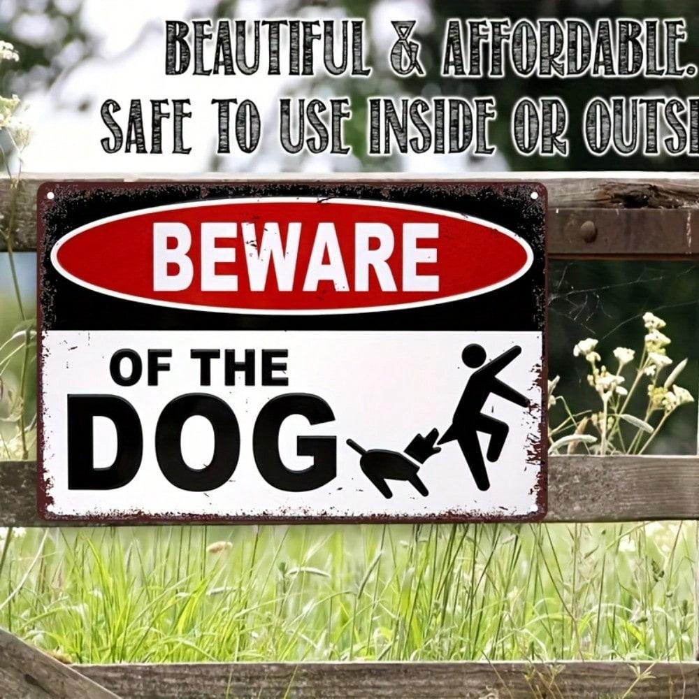 Vintage Metal Beware of Dog Sign Retro Red Black Caution Plaque Wall Decor разноцветный