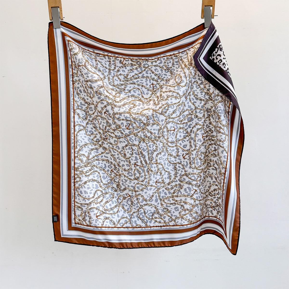Damen Schal Luxus Imitation Seide Quadratischer Schal Doppelseitig Kettenmuster Halstuch Bandanas Foulard Haarband Schals Wickeltücher gray