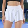 Women Sports Skort Elastic High Waist Adjustable Drawstring Sport Shorts Solid Color Yoga Fitness Shorts