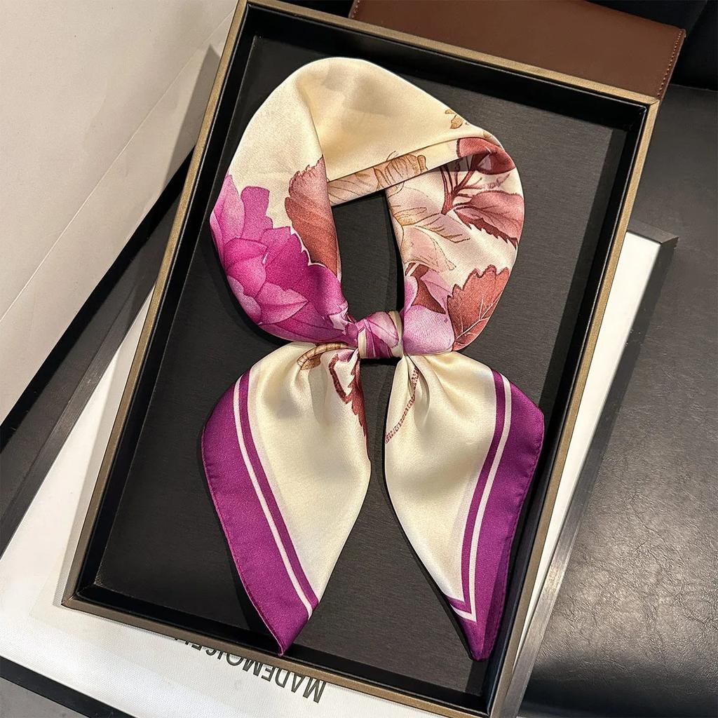 Floral Print Silk Square Scarfs For Women Decorate Neck Ties 70*70Cm Kerchief Lady Summer Beach Hijab Female Neckerchief Wraps