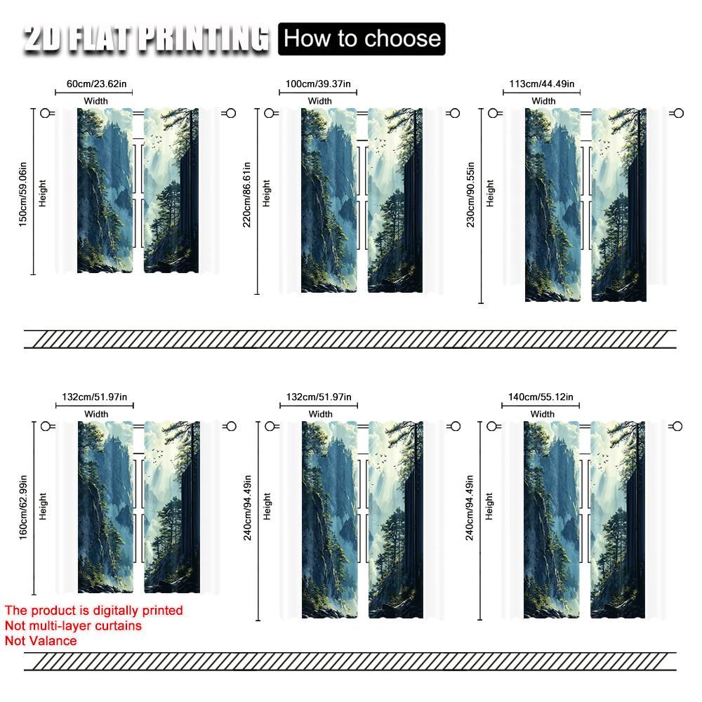 Set Of 2 Print Curtains Forest Mountain Scenery Versatile Polyester Without Rod All Seasons Use Bedroom Made Decor Window Treatment