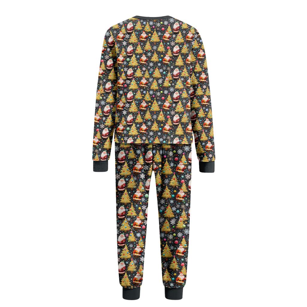 Pasujący Rodzinny Świąteczny Zestaw Domowy Flanelowy z Nadrukiem Długi Rękaw i Spodnie