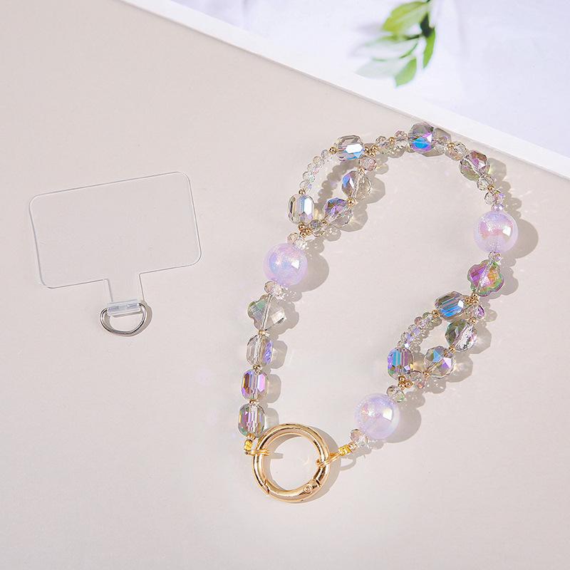 Crystal Pearl Beaded Short Phone Lanyard Cute Keychain For Girls