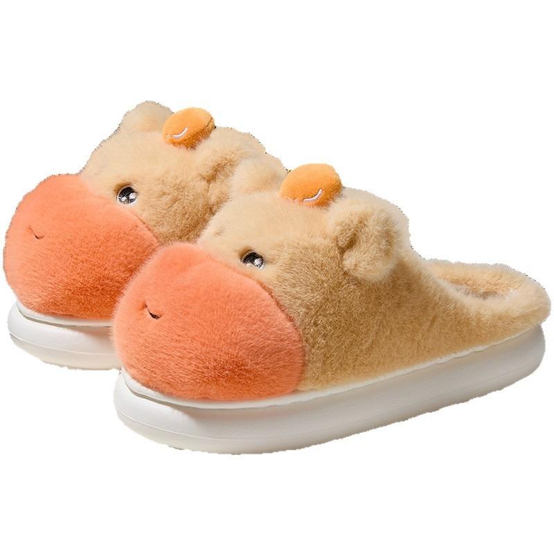 Cartoon Cute Little Hippo Cotton Slippers Autumn and Winter Non-slip Warm Piled Thickened Home Wear Cotton Slippers Women