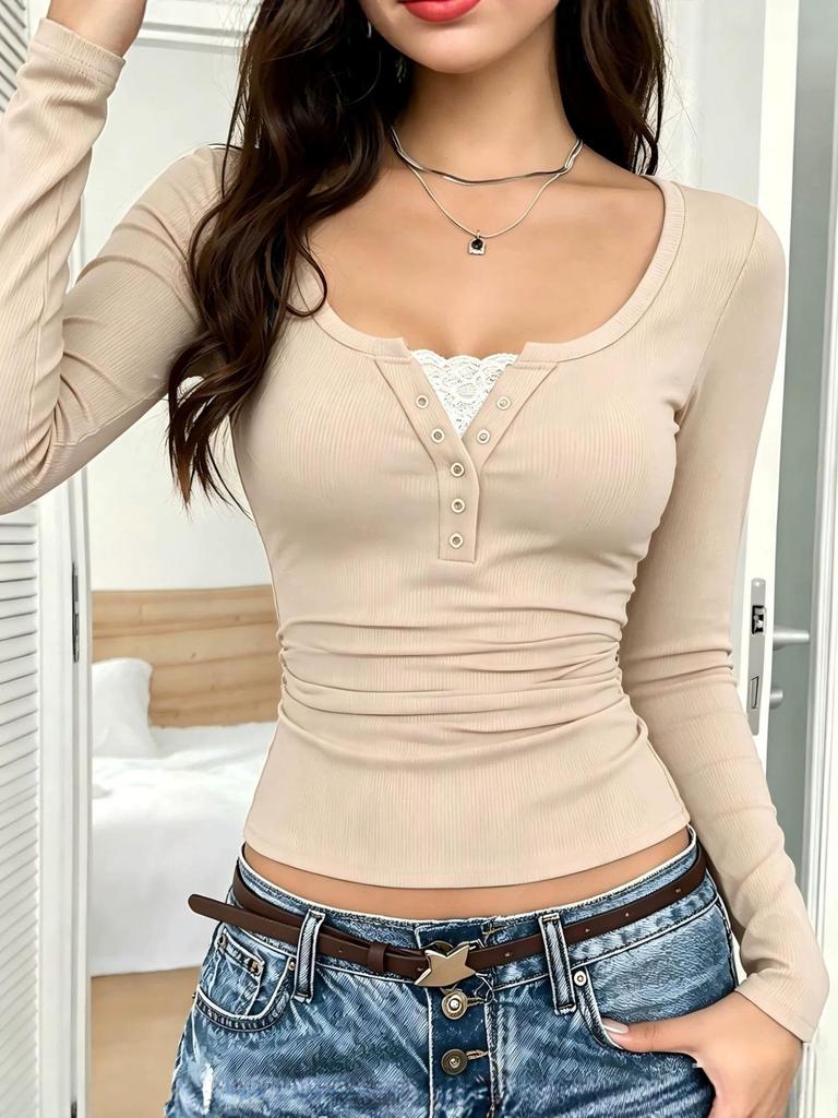 2026 Autumn Women's Slim Long-Sleeved T-Shirt - Early Autumn Regular Shoulder Top