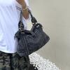 Vintage Denim Handbag with Braided Details Large Capacity Shoulder Crossbody Bag for Women