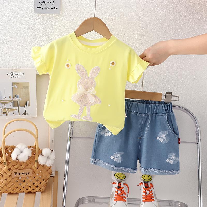 Girls Summer Suit Infants Short Sleeve Tshirt + Denim Shorts 2 Piece Set Fashion Children Clothing for 1-5 Years Old