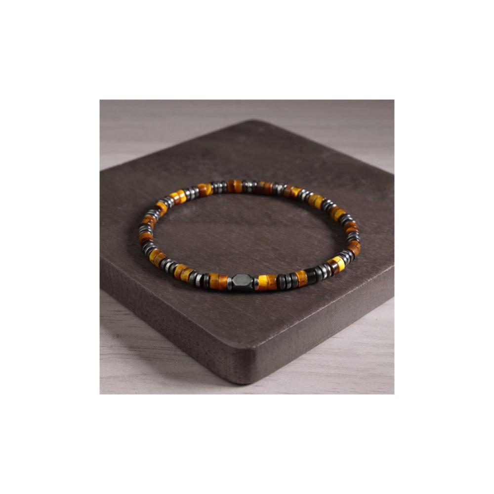 Natural Yellow Tiger's Eye Stone Black Gallstone Mixed String Spacer Bracelet European and American Bracelet Jewelry