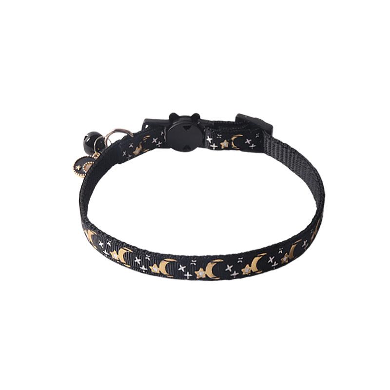 New Pet Dog Collar with Star Moon Pattern Gold Plated Buckle and Bell for Cats Dogs  Dog Harness and Leash Set Dogs Accessoires