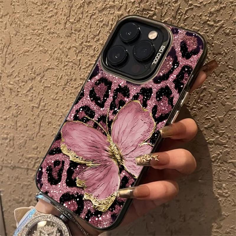 

Shining Butterfly Leopard Print Phone Case For iPhone 16 15 14 13 12 11 Pro Max 7 8 Plus XR XS Max Shockproof Silicone Cover iPhone 13