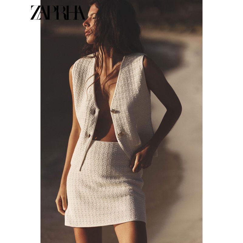 Zaprha 2025 Summer New Fashion Temperament Versatile Knitted Texture Mini Half-Length Short Dress 4192058