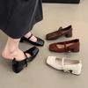 French Retro Square Toe Mid-Heel Mary Jane Shoes for Women - Elegant Spring & Autumn Style with a Chunky Heel and Fairy Aesthetic