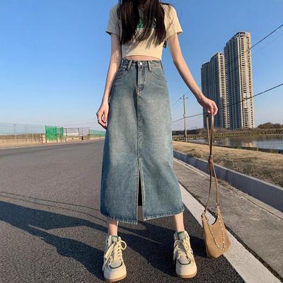 Women's High Waist Denim A-Line Skirt - Retro Loose Mid-Length for Autumn 2024