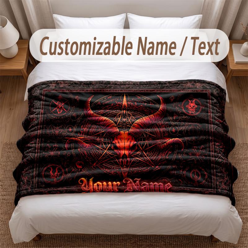 Skull Gothic Theme Soft Blanket Personalized Custom Name Text Print Warm Blanket Home Sofa Bedroom Decor