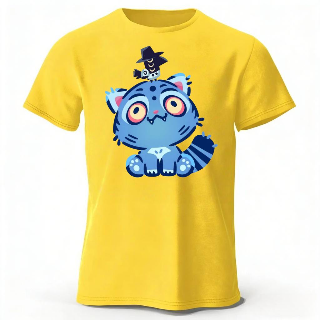 New KPOP Blue Cat Pure Cotton Short Sleeve Summer MenWomen Fashion Daily Street Wear Large Comfortable Soft Casual Tshirt