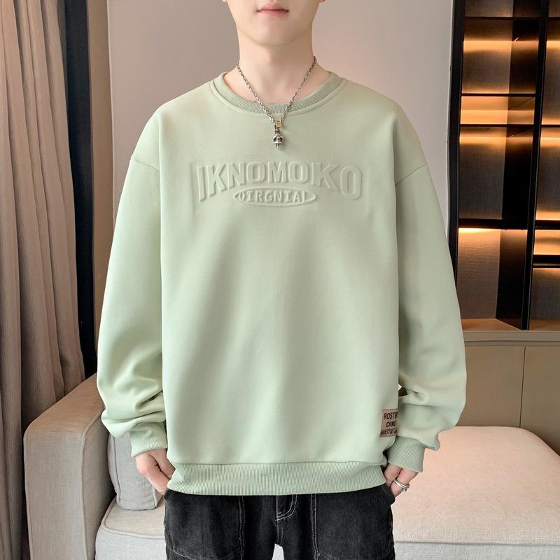 Men's Spring and Autumn New Bottom Shirt Long Sleeve T-Shirt Crew Neck Printed Large Size Men's Top