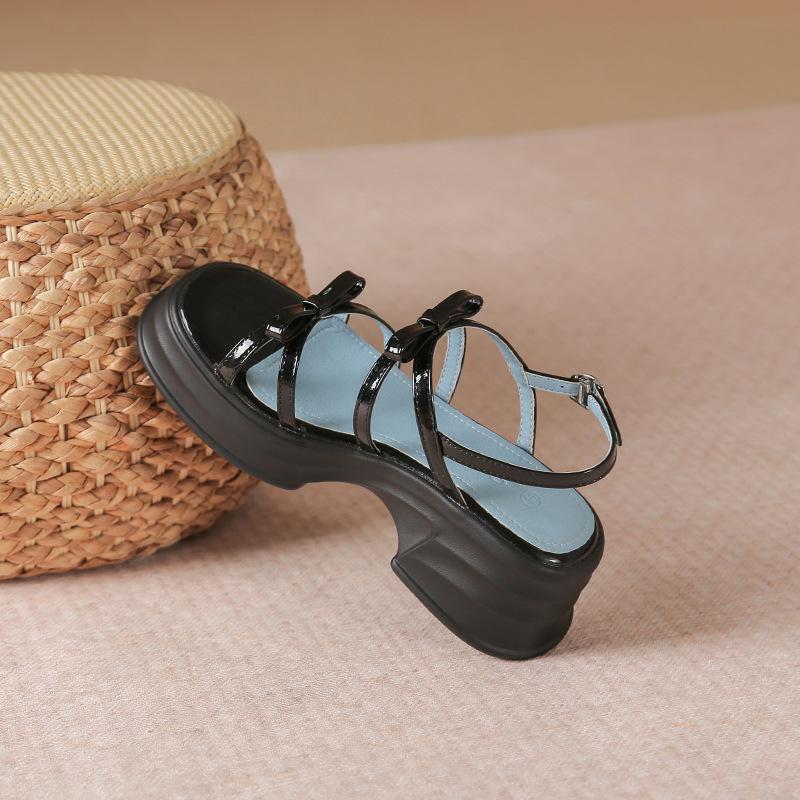 

Тринадцать линий женских босоножек на платформе с бабочками из коровьей кожи 2025 года, новые модели лета с открытым носком в стиле ретро в римском стиле 40 чёрный