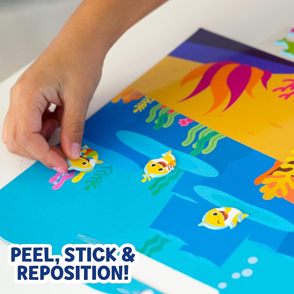 Horizon Group USA Baby Shark Sticker Playset 100+ Reusable Stickers Folding Play Scene Multicolor