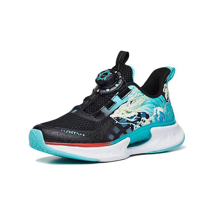 Anta Kids Wind Chaser 4 Comfortable Shock Absorbing Durable Breathable Low Top Running Shoes Kids Running Shoes Black Green 312225516R-1