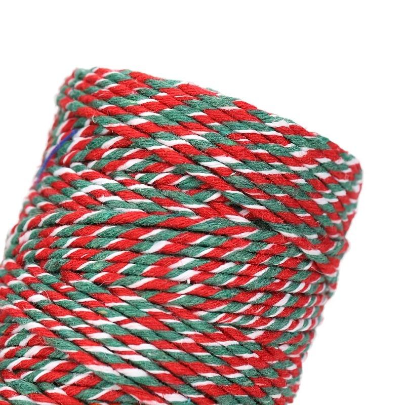 100M/Roll Red Green and White  Colorful Cotton Rope for Home Decoration Handmade Christmas DIY Gift Wrap Packaging Material