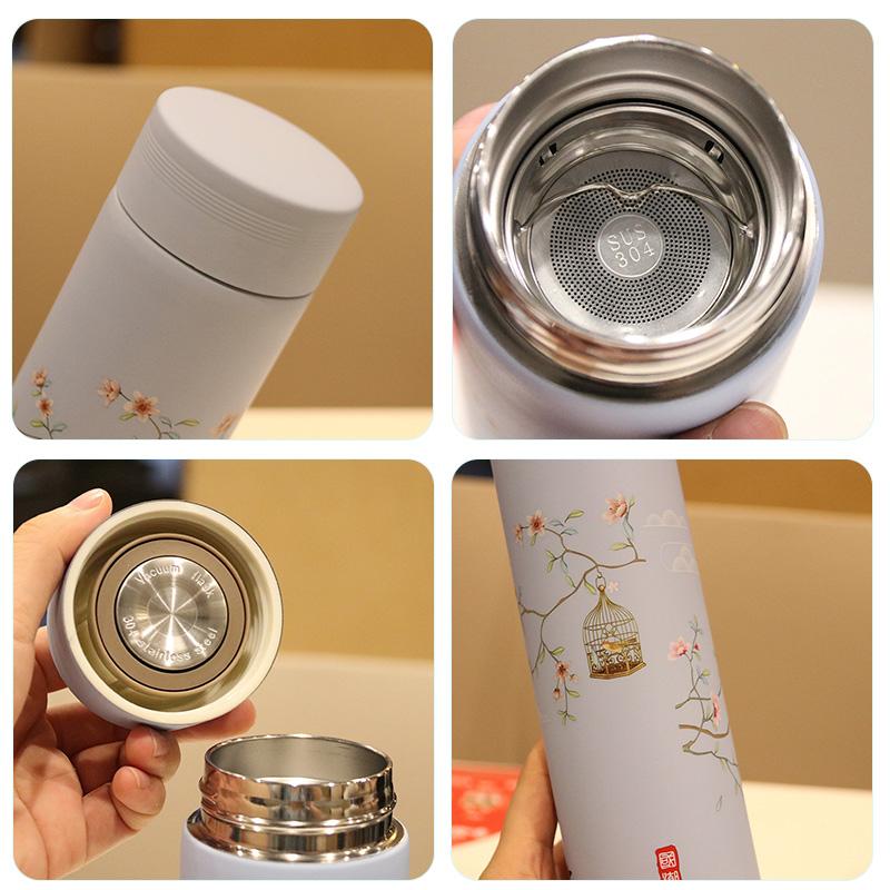 500ML Stainless Steel Thermos Coffee Tea Mug Chinese Classical Style Water Bottle With Filter Thermo Cup