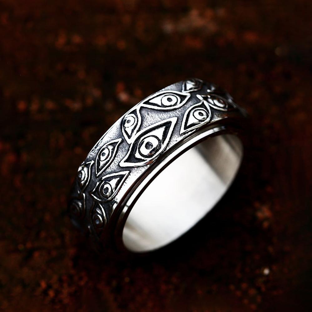 Fashion Retro Stainless Steel Demon Eye Rings Punk Creativity Rotatable Ring for Men Women Anxiety Relieving Jewelry