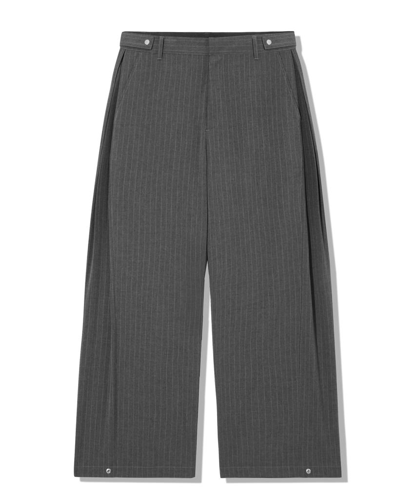 TRILLION Striped Side Pleat Snap Button Wide Slacks_Gray