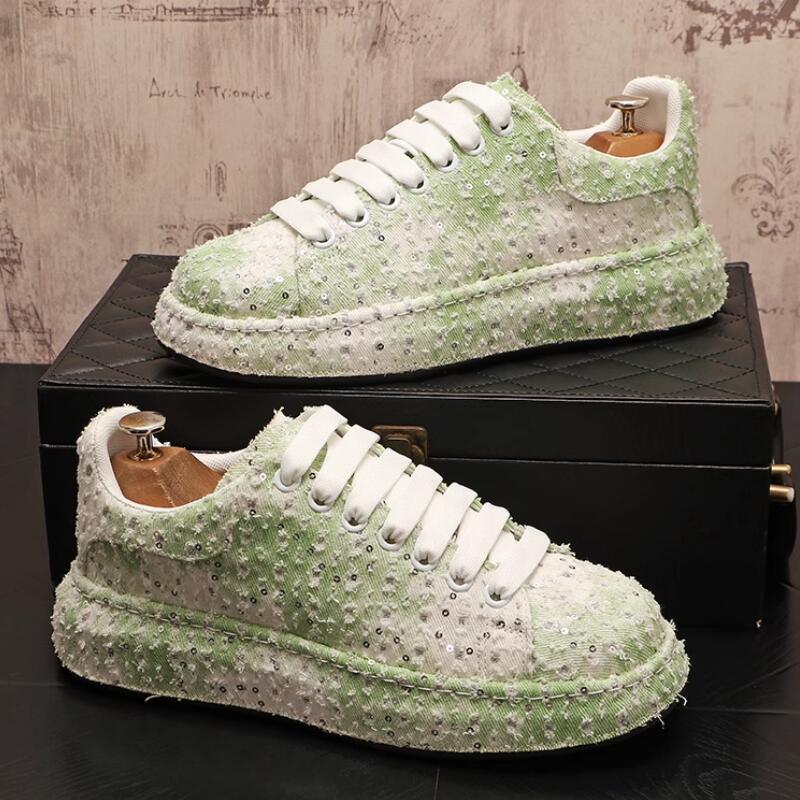 2025 Sommer neue Pailletten Freizeitschuhe Herren dicke Sohlen erhöhen Plateau Schuhe Herren Persönlichkeit Board Schuhe a49