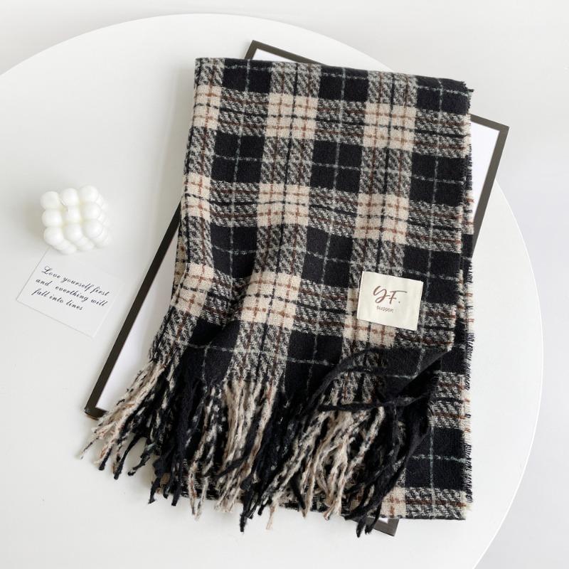 Imitation cashmere scarf women's autumn and winter color plaid thickened scarf to keep warm scarf versatile shawl