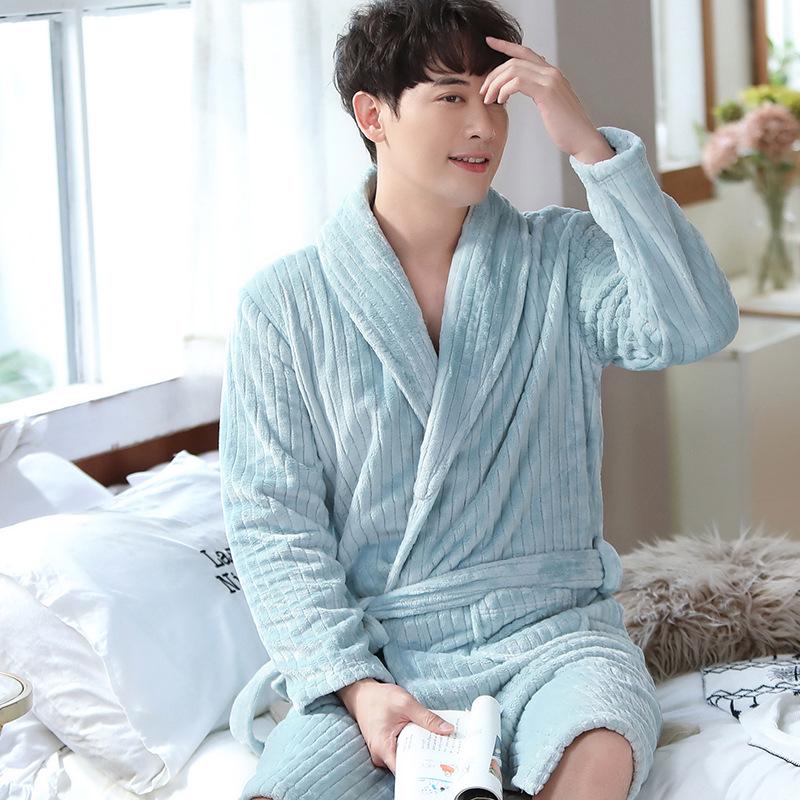 Cozy Coral Fleece Couple Pajamas Robe - Thick Warm Autumn Winter Bathrobe