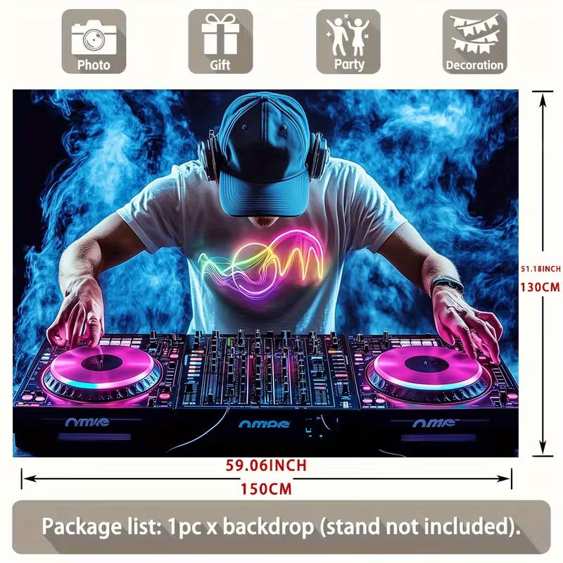 Electronic Music DJ Tapestry, DJ Turntable with Smoke Wall Art for Bedroom & Festival Decor