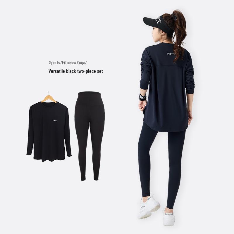 Women's 2026 Three-Piece Yoga Set: Loose Long Sleeve, Tapered Pants, Sporty Letter Vest Fitness Wear