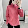 Women Coat Stand Collar Zip-up Polar Fleece Sport Style Long Sleeves Zipperes Pockets Solid Color Thick Plush Jacket Thermal Cardigan Exercise Coat