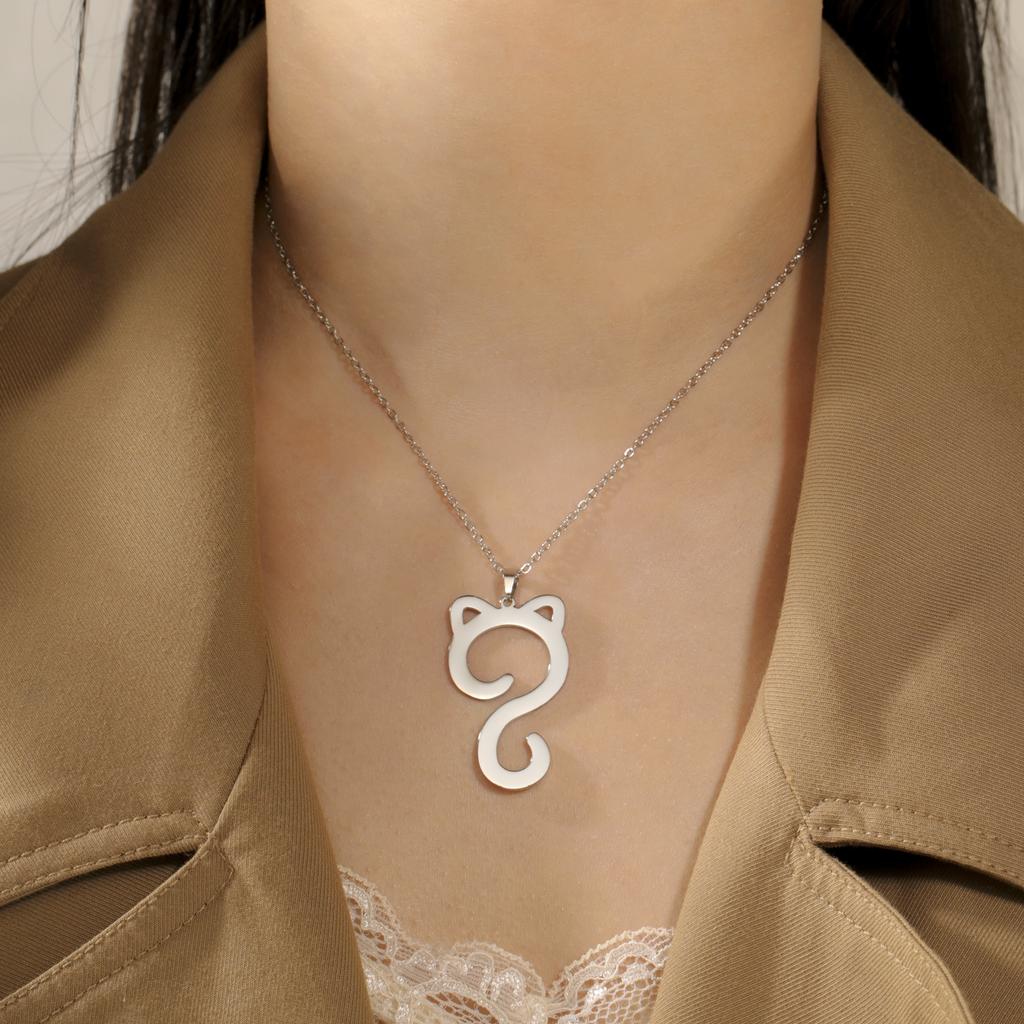 Cat Tail Pendant Necklace Stainless Steel Simple and Cute Cat Charm Women's Necklace Elegant Party Gift Jewelry