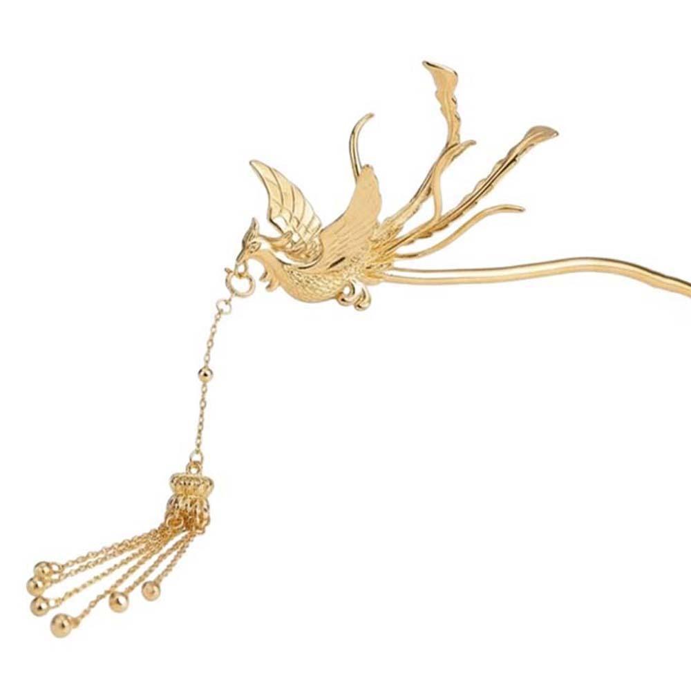 Sweet Rose Hair Forks Chinese Style Bride Flower Side Clips Golden Phoenix Hairpin  Women