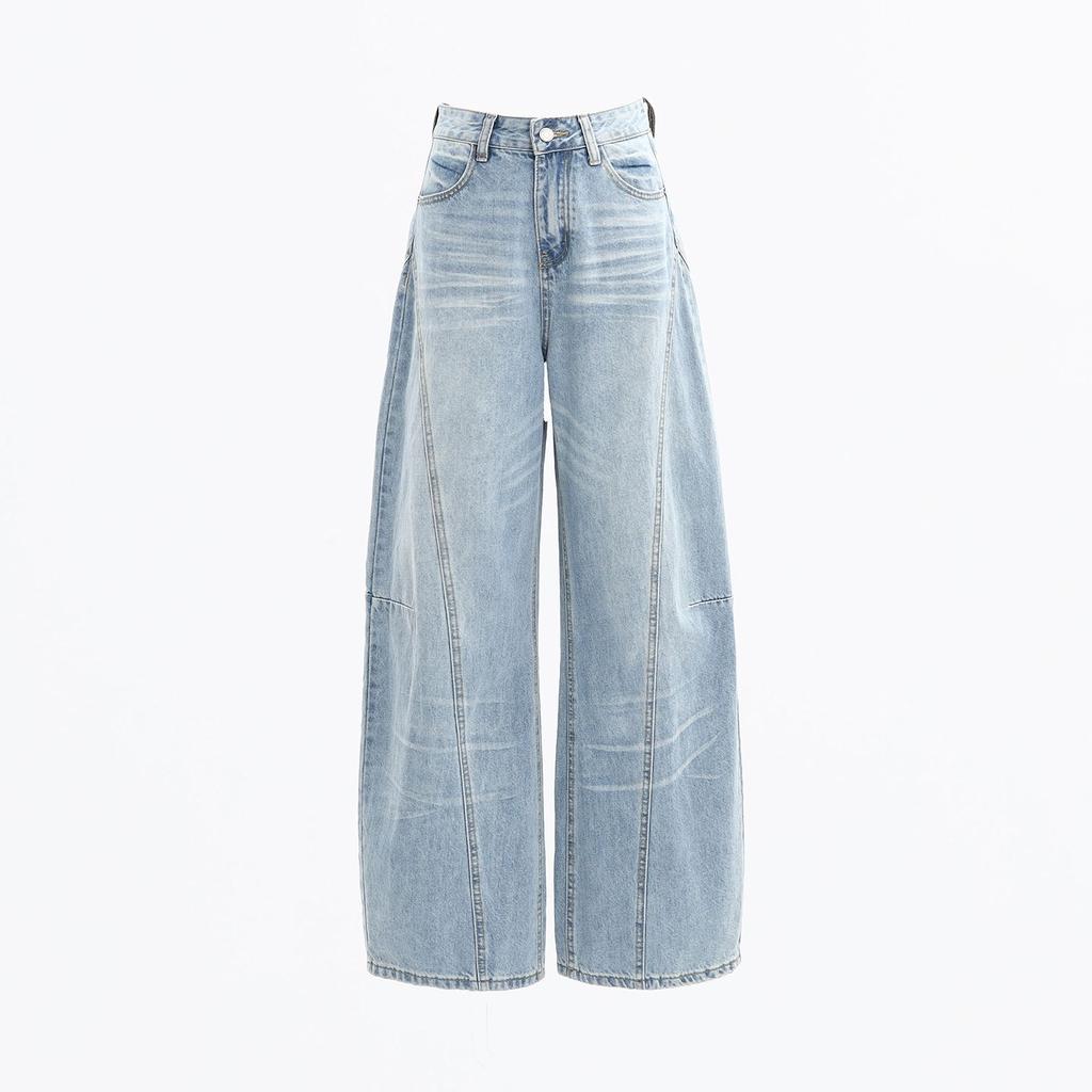 Early Spring Vintage All Match Slim Drape Saber Cut Relax Wide Leg Denim Pants For Ladies Casual Pants Oversize Denim Trousers