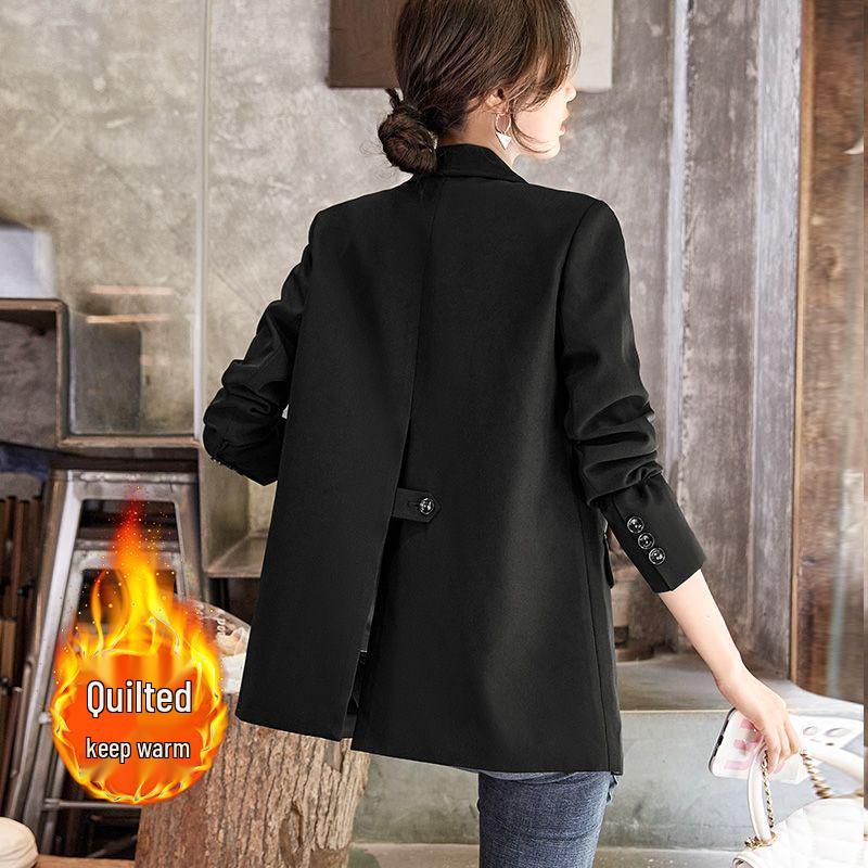 Women's Velvet Thick Quilted Blazer - Petite, Casual Design for Autumn/Winter 2025