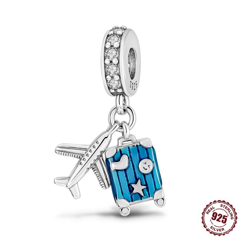 Panpoki 33 Style Copper Charms Travel Series Pendant Beads Fit Fine Bracelets & Bangles Diy Women Jewelry