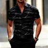 Men Abstract Line Print Lapel Short Sleeve Button Down Shirt