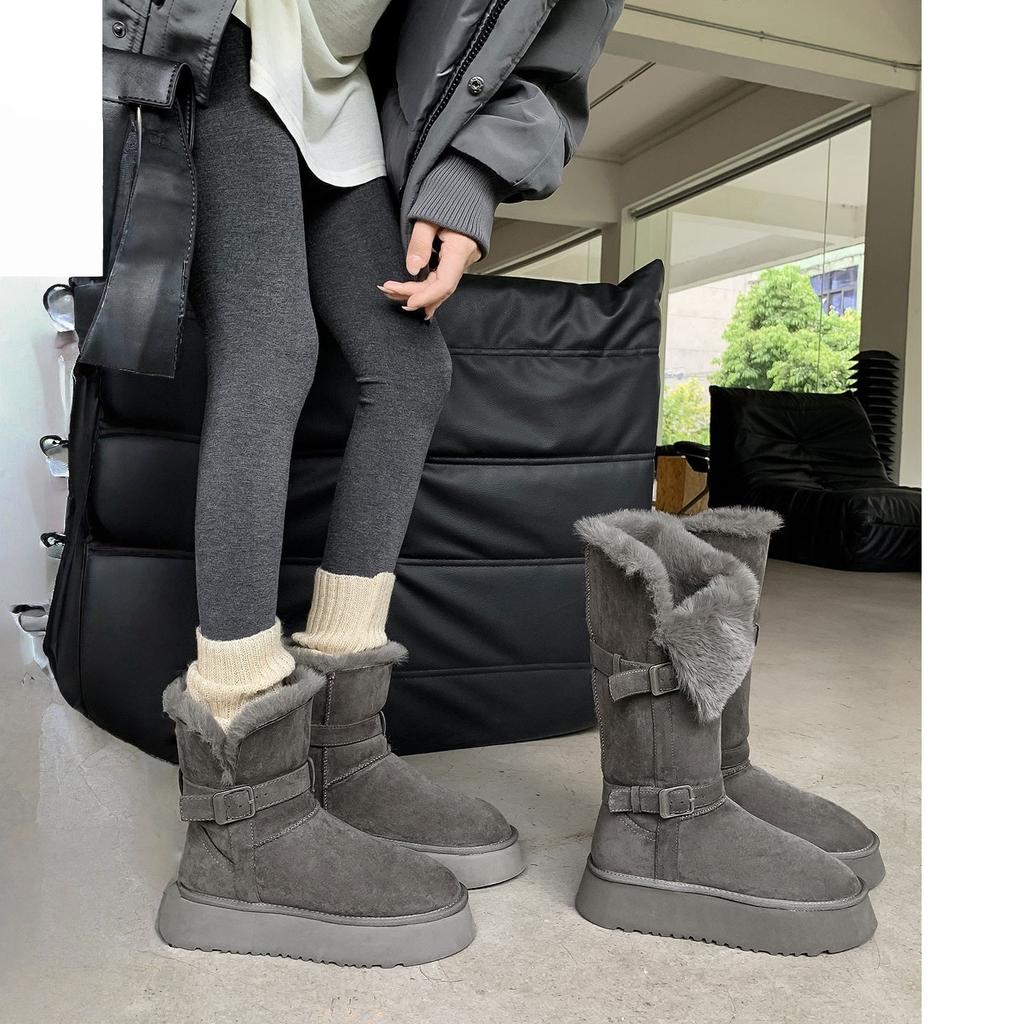 Winter tall snow boots women's thick-soled piled thickened northern gray cotton shoes winter