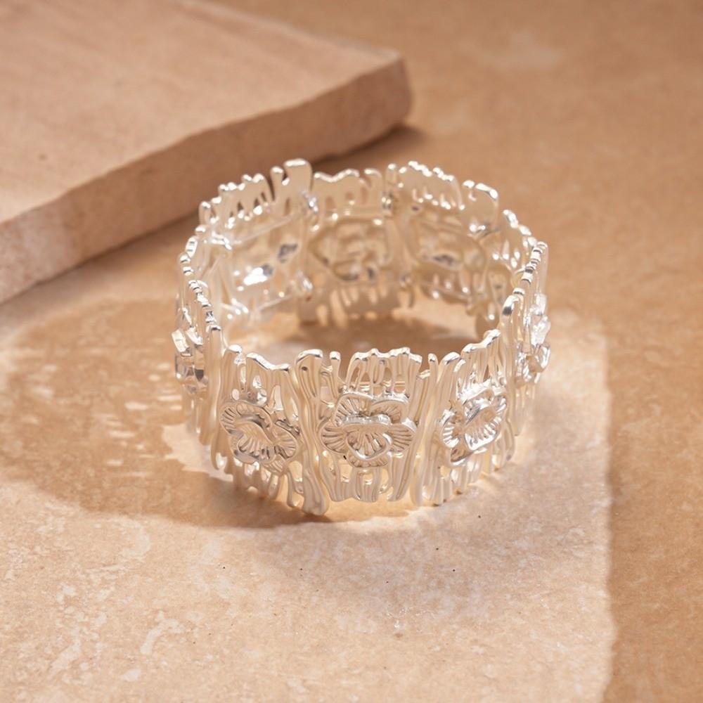 Flower Zinc Zinc Alloy Metal Wide Bangle Hollow Exaggerated Bracelet Creative Metal Cuff Bangles  Lady