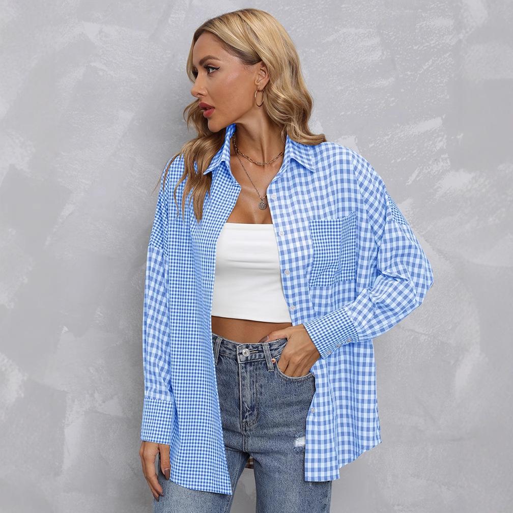Women's Casual Plaid Shirt Long Sleeve Loose Fit Button Down Top with Multiple Color Options
