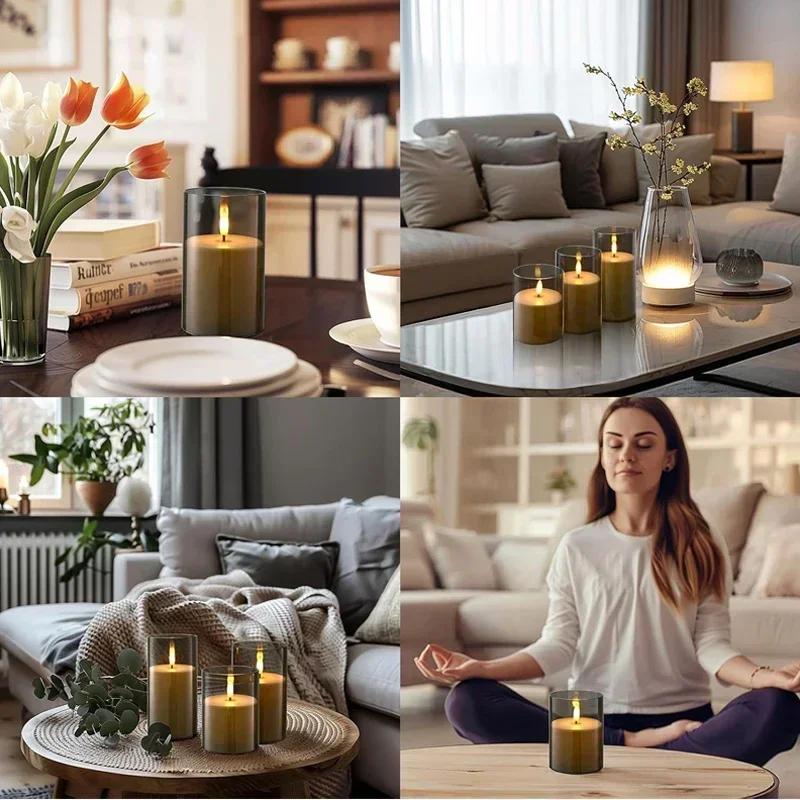 Battery Power Flickering Flameless Candles Led Pillar Candles Acrylic Glass Swinging Bullet Head Simulated Luminous Home Decor