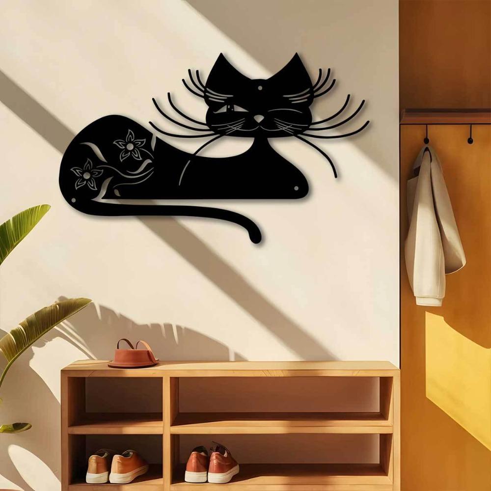 Black Metal Cat Wall Art 11.81 inch Iron Sculpture Indoor Outdoor Garden Patio Living Room Balcony Decor No Power Required Home Statue