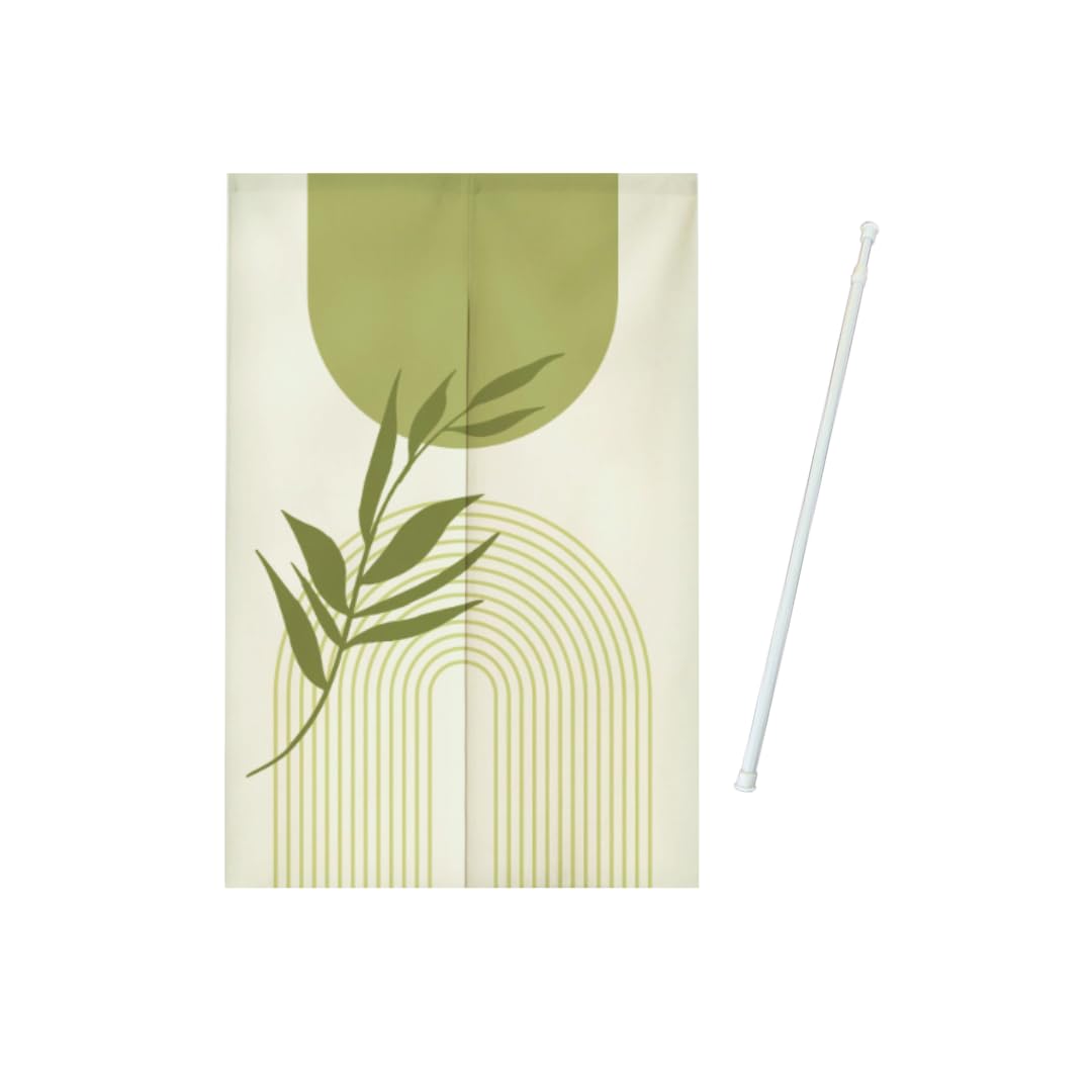 

150x80cm noren curtain with tension featuring a botanical green leaf Perfect for privacy and room Easy to Perfect for changing your and Long, thick,