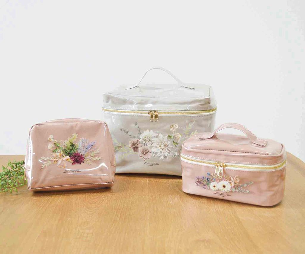 Kijapan Small Cosmetic Bag with Size 18 x 9 x FROR 166276 Pouch/Vanity Dividers, Pink, S, 10.5 cm, Flora, Glossy, Stylish, Cute,