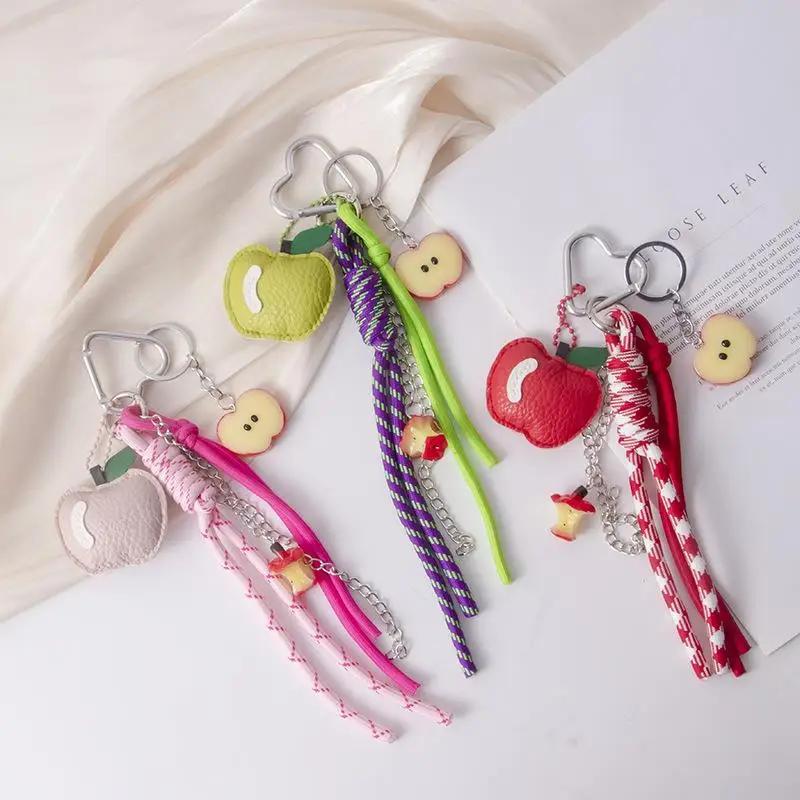 1 Piece Leather Apple Backpack Pendant DIY Decoration Creative Weaving Rope Fruit Keychain Bag Accessories