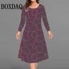 Abstract Painted Line Striped Women's Dresses Autumn Winter Fashioni Long Sleeve Dresses Casual Streetwear Loose Plus Size Dress