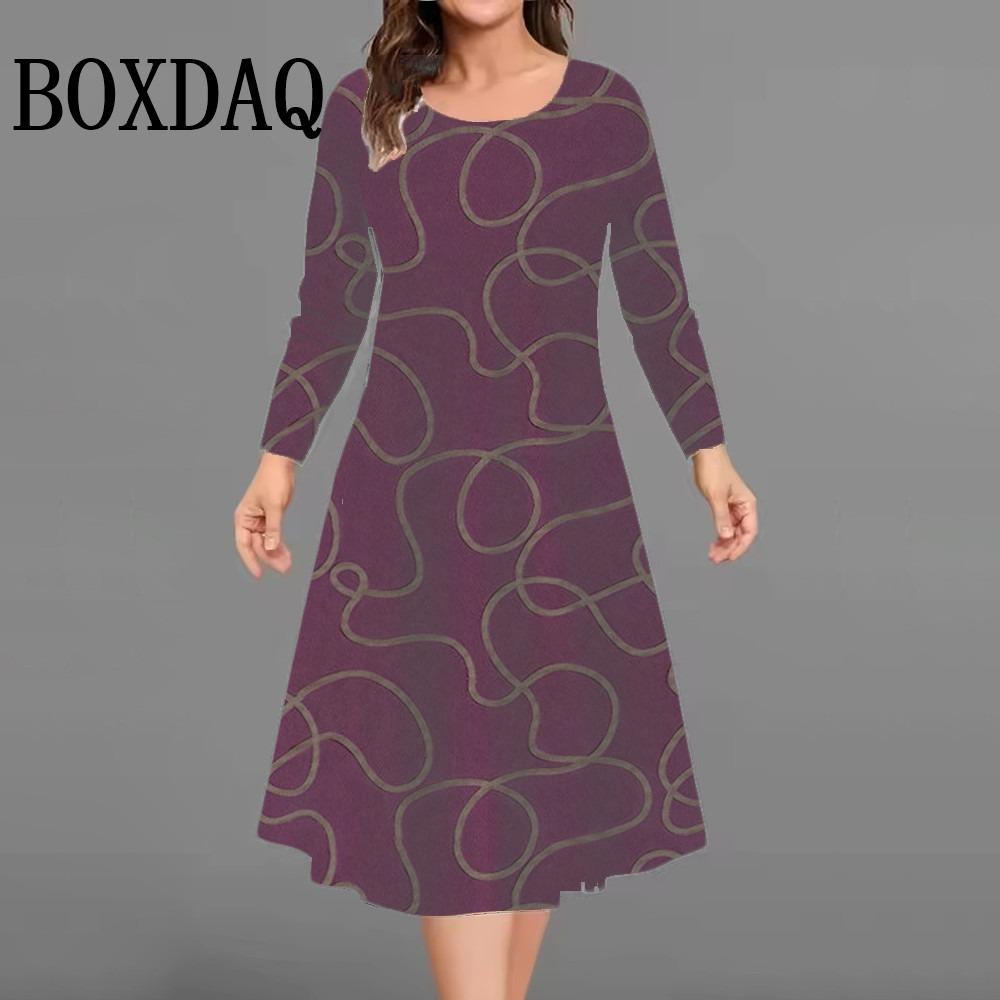 Abstract Painted Line Striped Women's Dresses Autumn Winter Fashioni Long Sleeve Dresses Casual Streetwear Loose Plus Size Dress