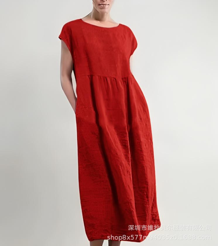 

Однотонное платье без рукавов свободного кроя из хлопка и льна с карманом для женщин 2XL красный